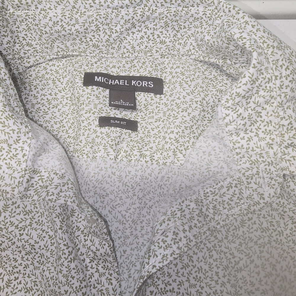 Michael Kors Men's Olive Leaf Print Shirt